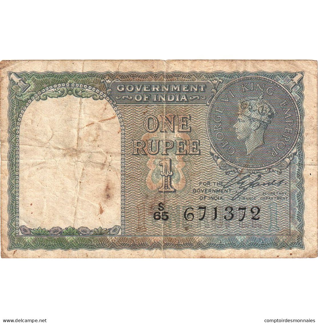 Billet, Inde, 1 Rupee, 1940, Undated (1940), KM:25a, TB - Inde