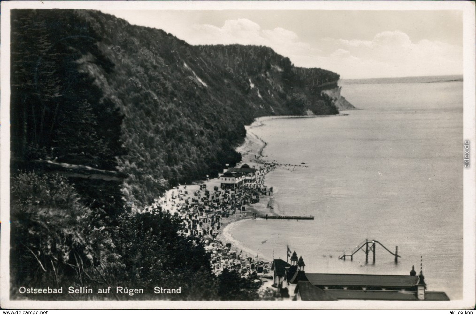 Sellin Strand, Seebrücke, Pavillon - Steilküste Foto Ansichtskarte  1932 - Sellin
