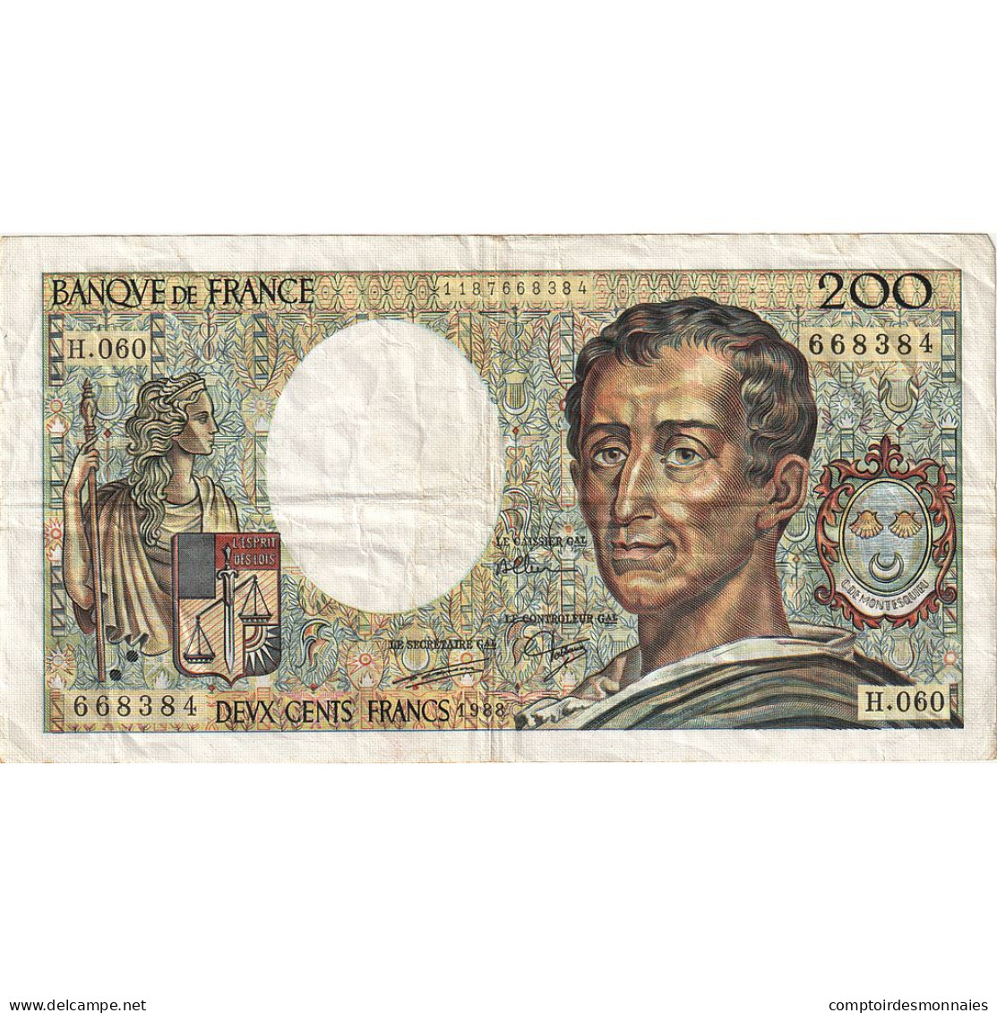 France, 200 Francs, Montesquieu, 1988, H.060, TTB, Fayette:70.9, KM:155c - 200 F 1981-1994 ''Montesquieu''