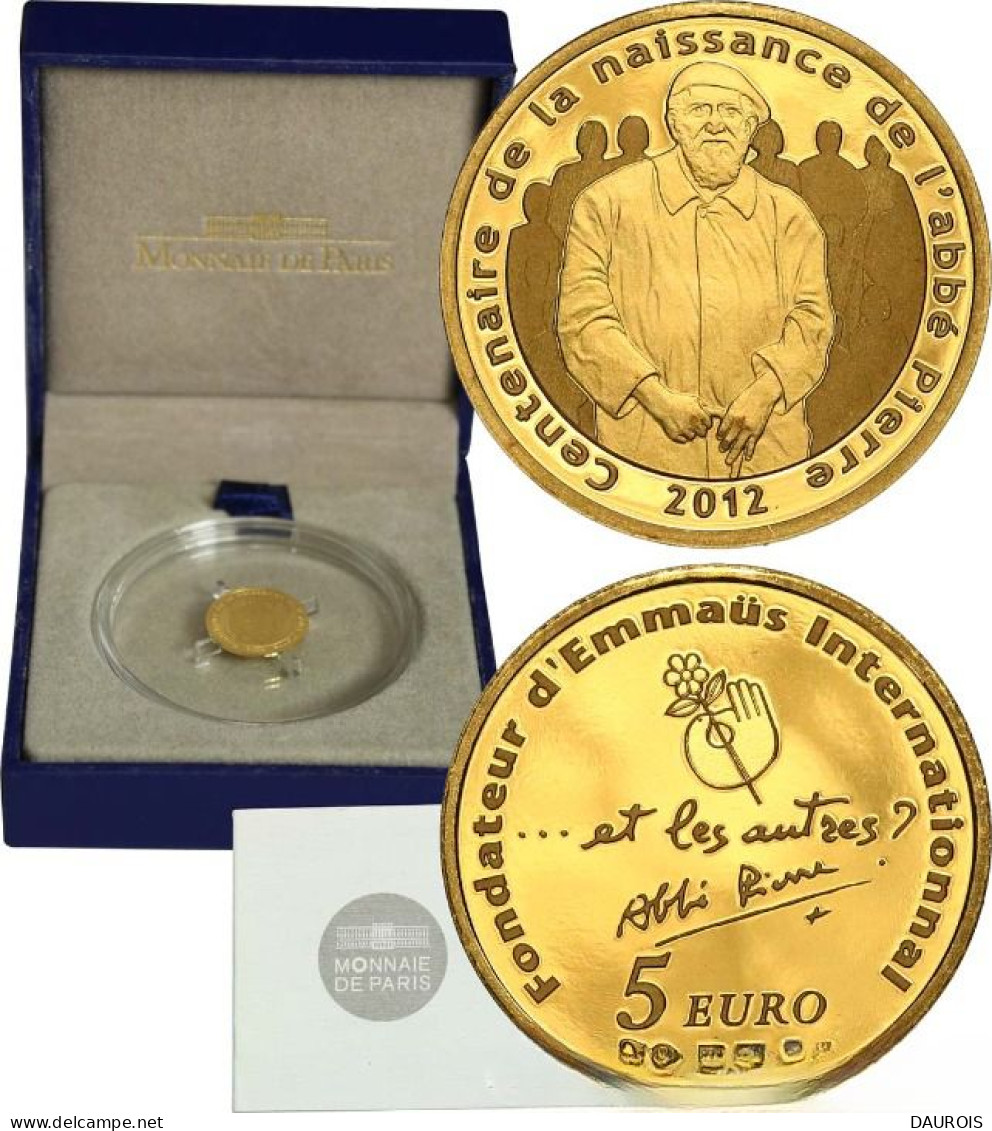 France Abbé Pierre - Emmaus - 5 Euros OR (1/25 Oz) BE FRANCE 2012 (MDP) - Collections