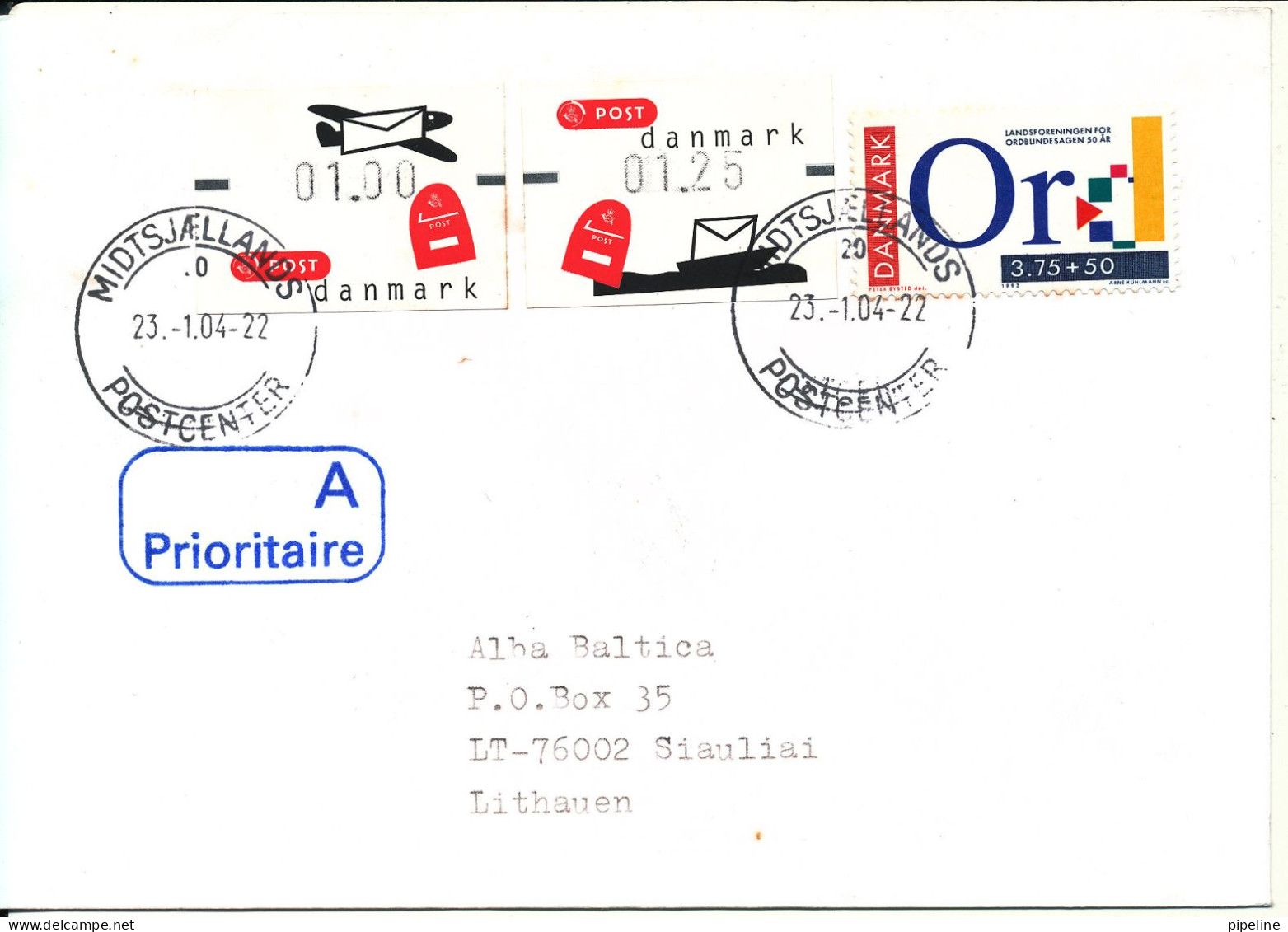 Denmark Cover Sent To Lithuania 23-1-2004 With Stamp And ATM Labels - Covers & Documents