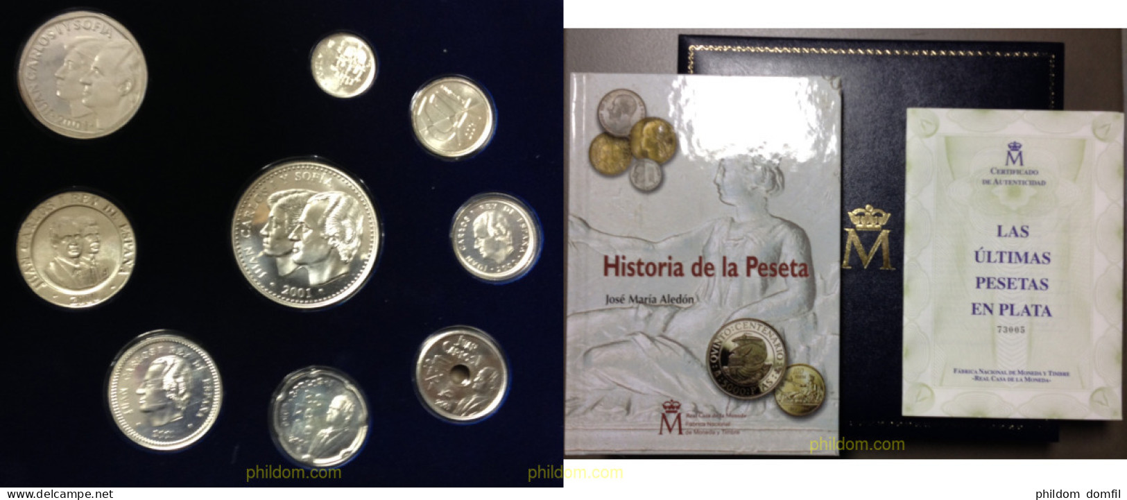 771 ESPAÑA 2001 Colección En Plata De Las últimas Pesetas 2001 - 1,5,10,25,50,100,200,500 - 10 Centesimi