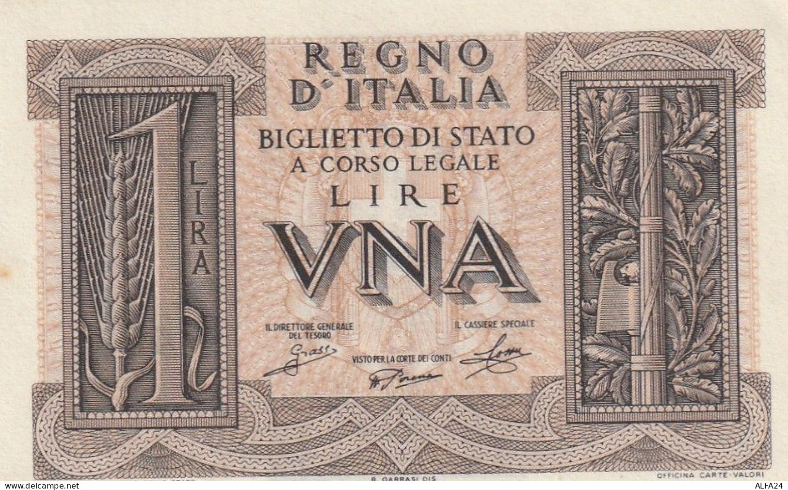 BANCONOTA ITALIA REGNO LIRE 1 UNC  (B_383 - Regno D'Italia – 1 Lira