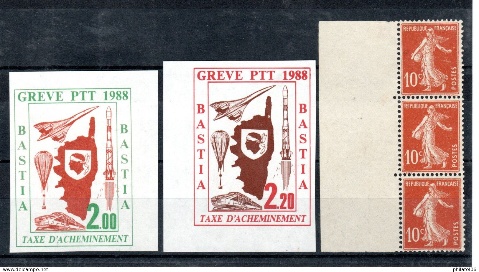 FRANCE  SEMEUSE  TRES JOLIE BANDE DE 3   RECTO-VERSO PARTIEL   NEUF SANS GOMME ET GREVE BASTIA 1988 - Ungebraucht