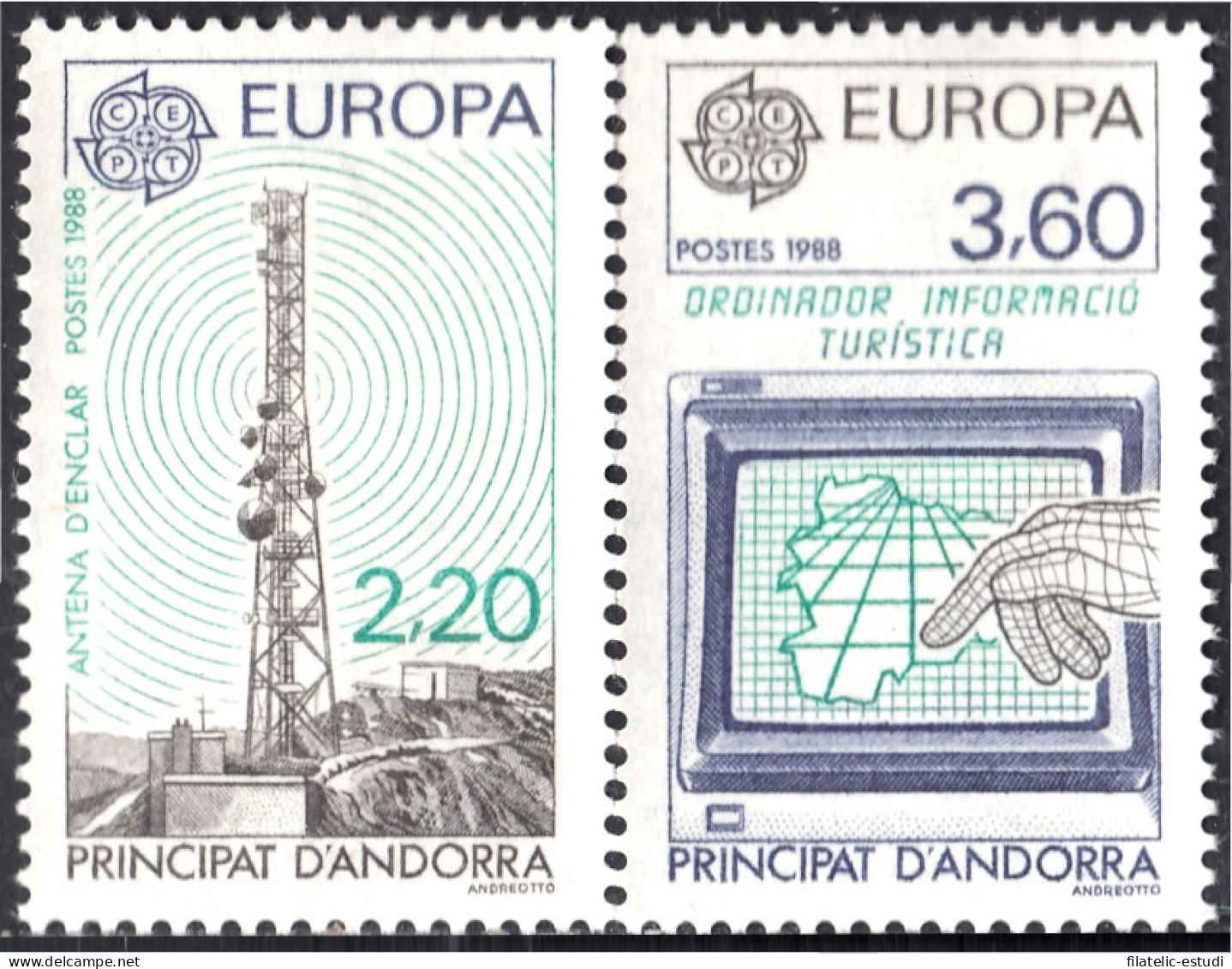 Andorra Francesa 369/70 1988 Europa Antena Ordenador Informático MNH - Sonstige & Ohne Zuordnung
