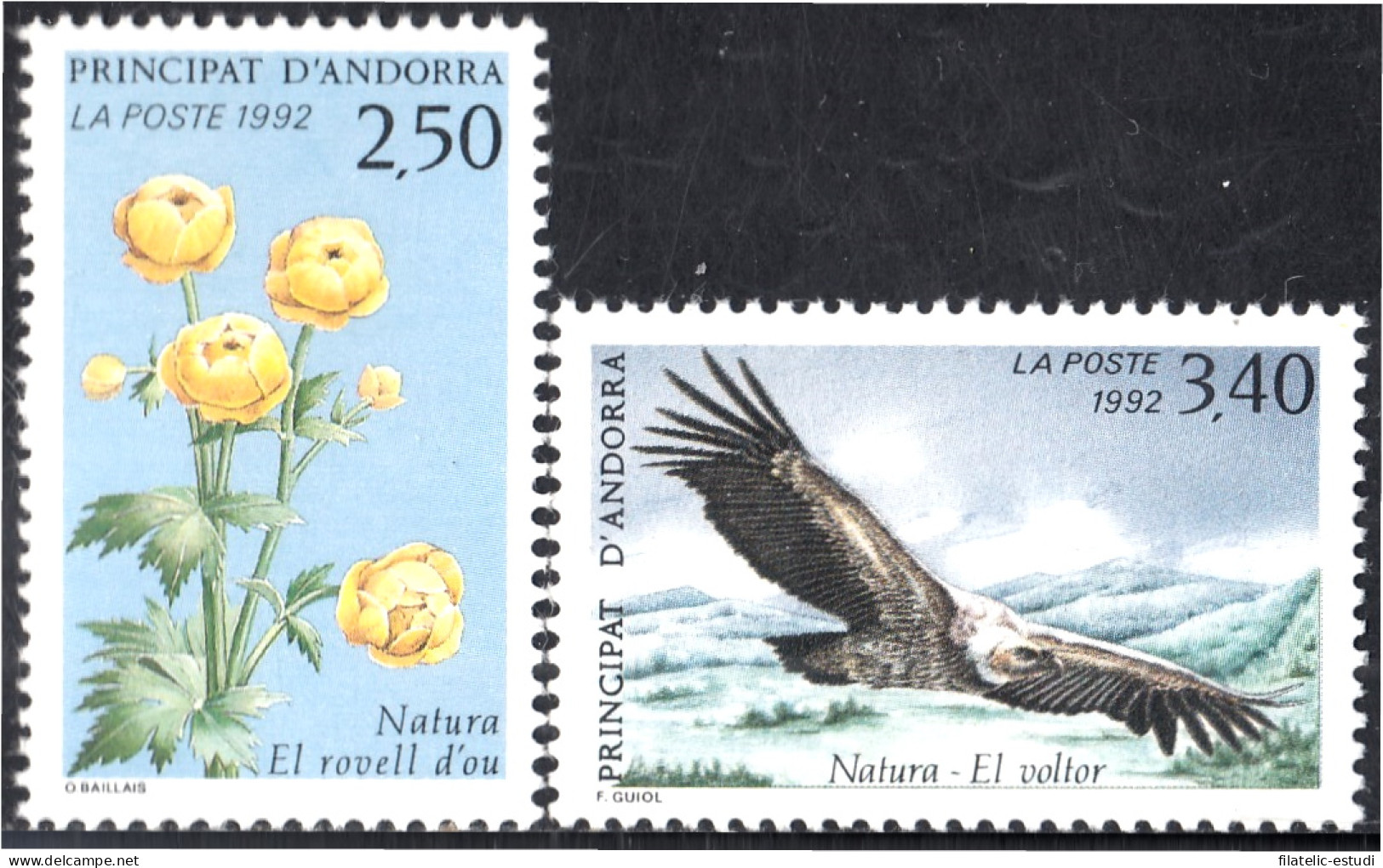 Andorra Francesa 420/21 1992 Flora Y Fauna Flores Águila MNH - Otros & Sin Clasificación