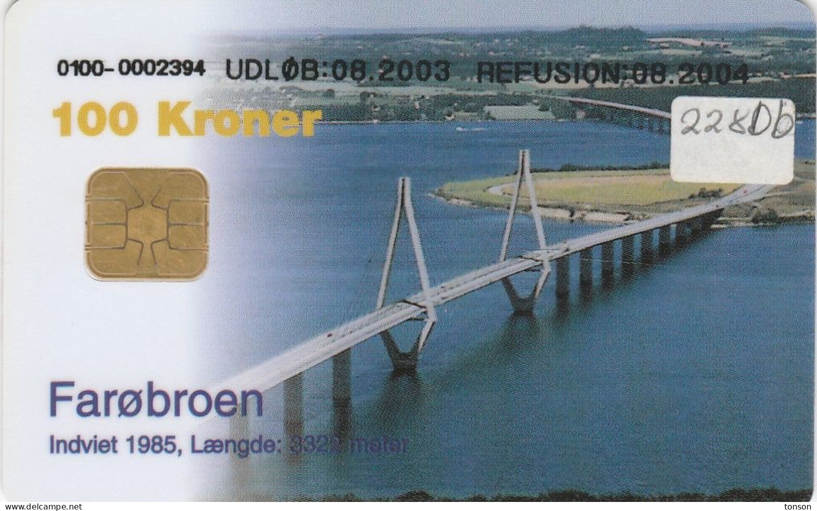 Denmark, DD 228Dc, Bridges, Faroe Broen, 20.000 Issued ( For Da, Db And Dc), 2 Scans. Oval Ø, Chip : DK-D7 - Dänemark