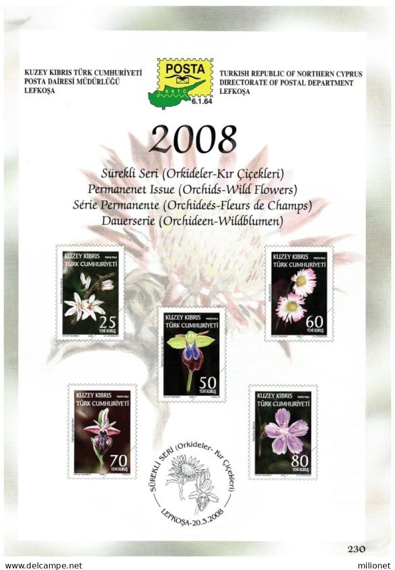 CHIPRE TURCO NORTHERN TURKISH CYPRUS ZYPERN 2008 Permanent Issue Orchids BROCHURE Nº 230 - Autres & Non Classés