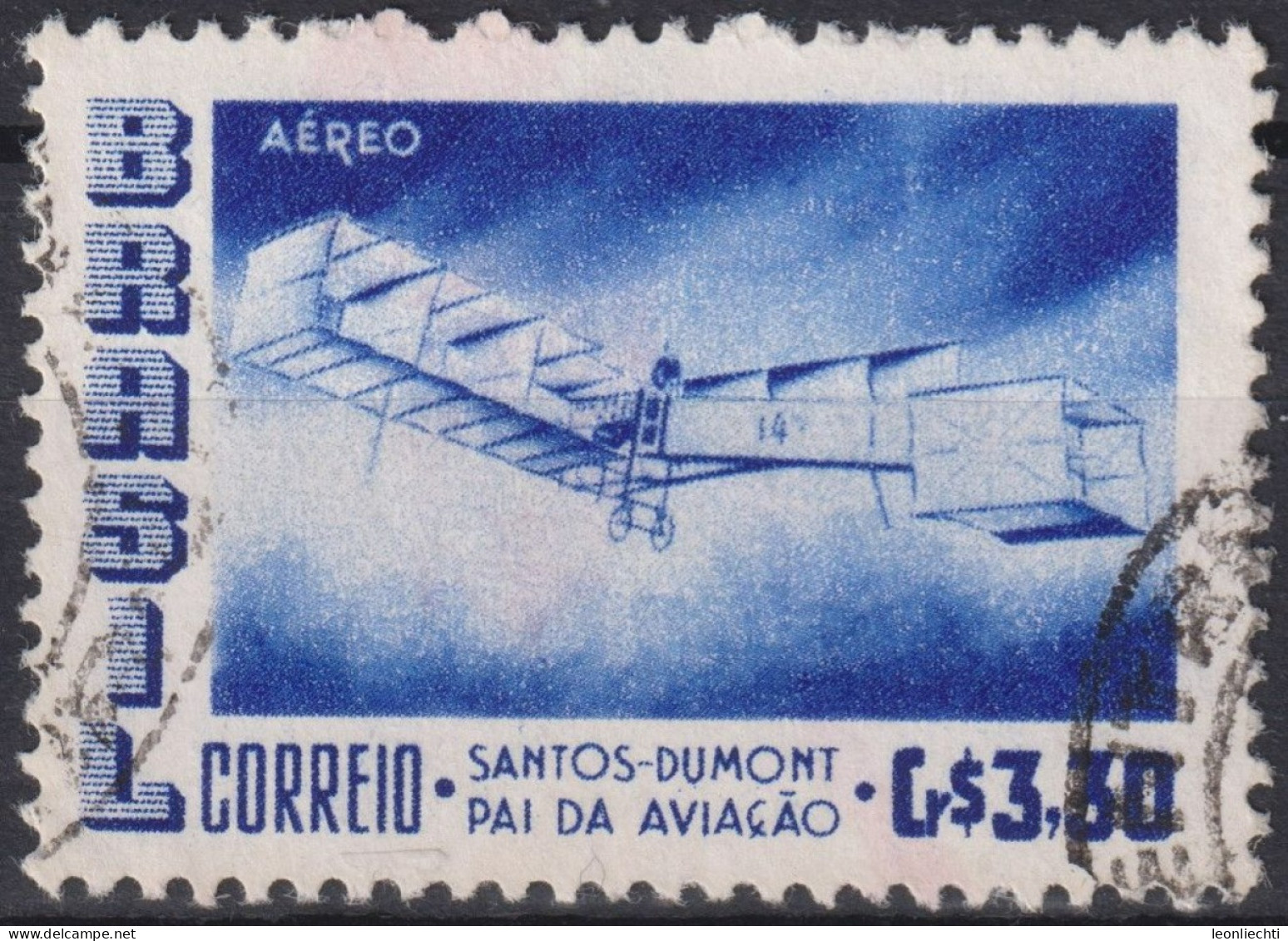 1956 Brasilien AEREO ° Mi:BR 903, Sn:BR C83, Yt:BR PA70, Santos-Dumont's 1906 Biplane "14 Bis" - Usados