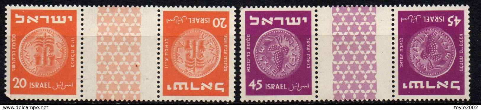 Israel 195 - Mi.Nr. 46 + 50 - Postfrisch MNH - Kehrdrucke Mit Zwischensteg - Nuevos (con Tab)