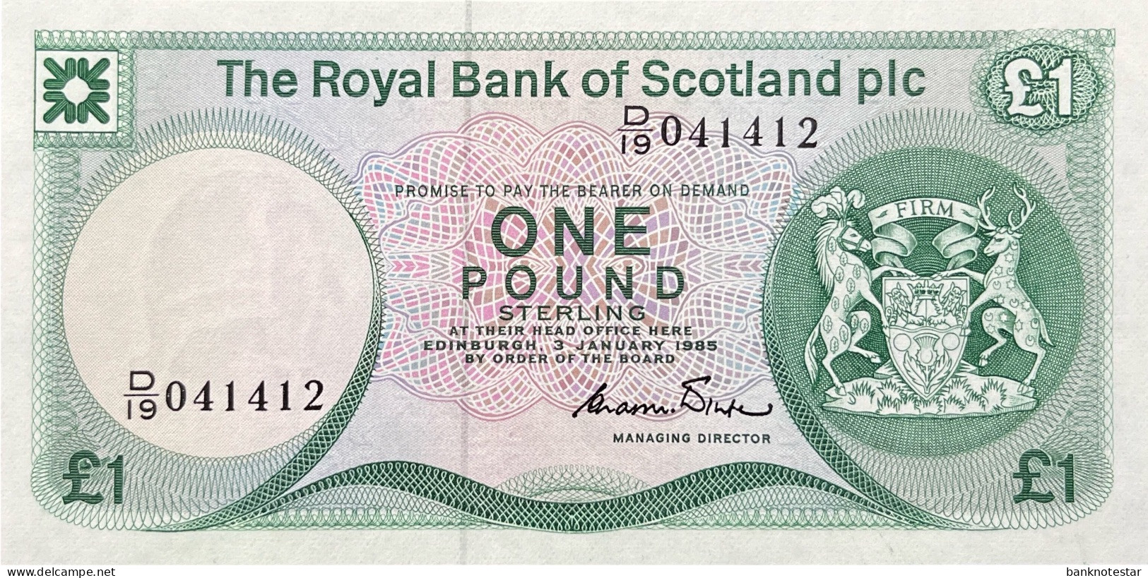 Scotland 1 Pound, P-341b (3.1.1985) - UNC - Rare Date - 1 Pond