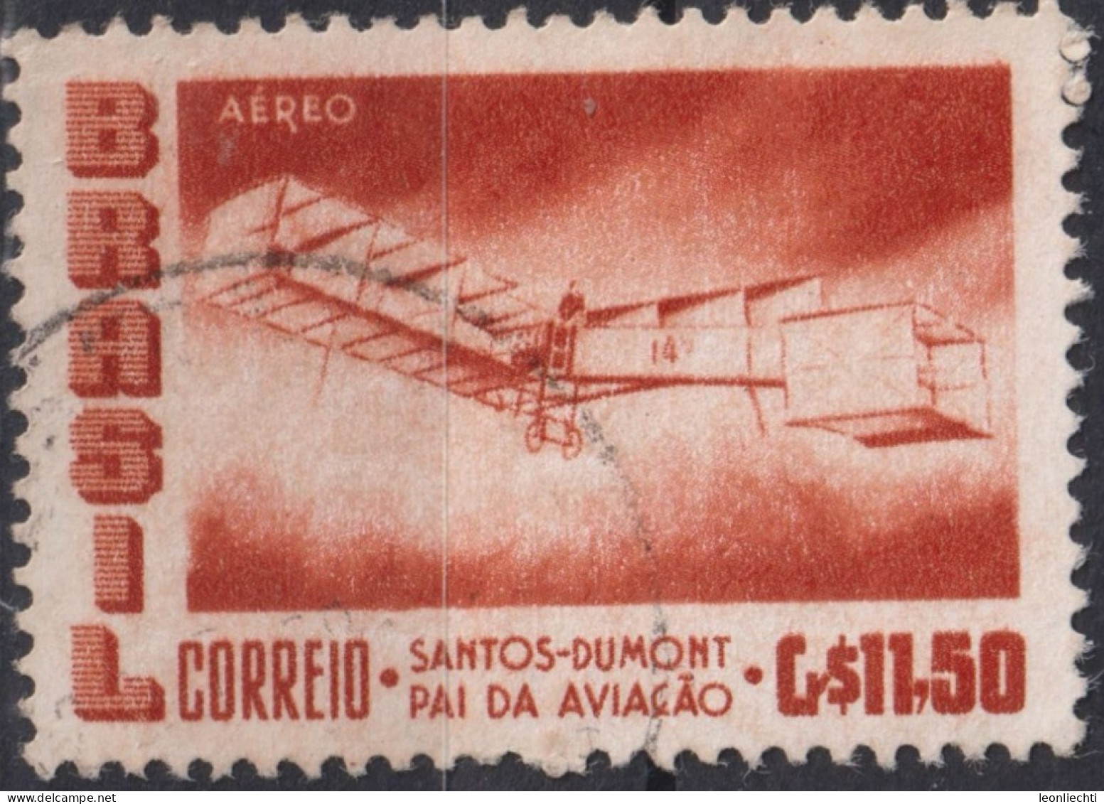 1956 Brasilien AEREO ° Mi:BR 906, Sn:BR C86, Yt:BR PA73, Santos-Dumont's 1906 Biplane "14 Bis" - Usados