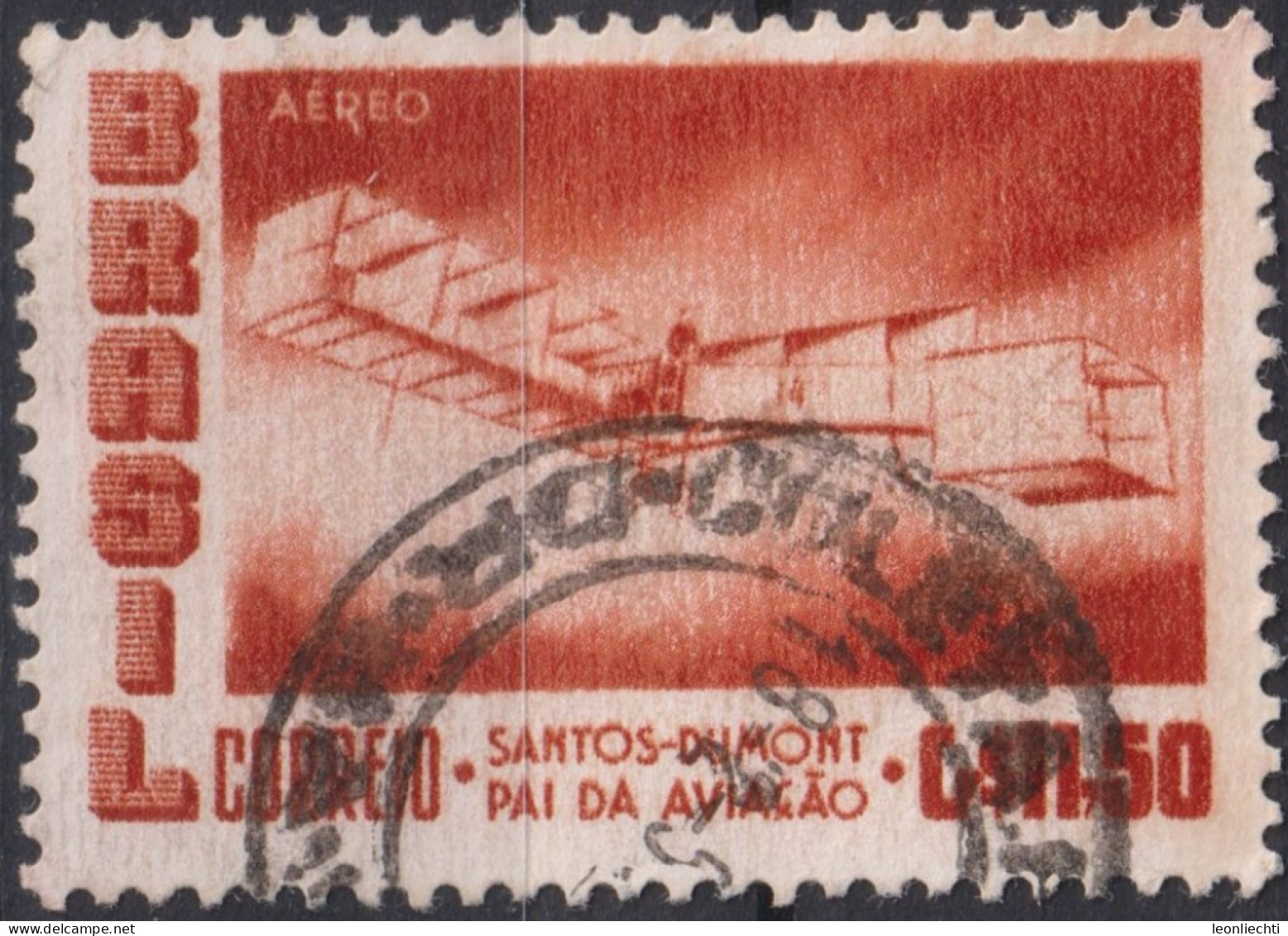 1956 Brasilien AEREO ° Mi:BR 906, Sn:BR C86, Yt:BR PA73, Santos-Dumont's 1906 Biplane "14 Bis" - Usados