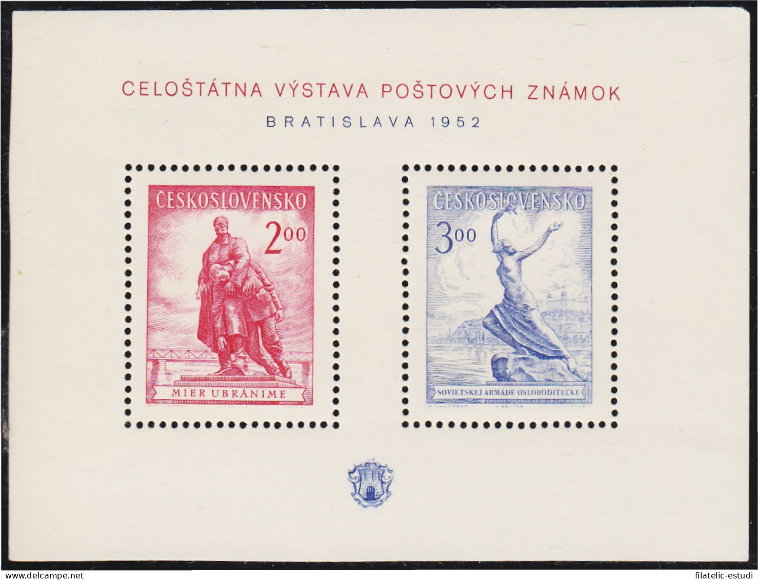 Checoslovaquía HB 16 1952 Exposición Filatélica De Bratislava Escudos MNH - Sonstige & Ohne Zuordnung