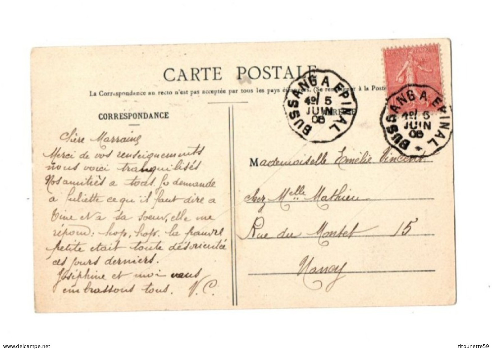 88- FRESSE-sur-MOSELLE - Postes Et Télégraphes -Ecrite- Juin 1908- Edit. :  J. Souvray, Le Thillot- - Fresse Sur Moselle