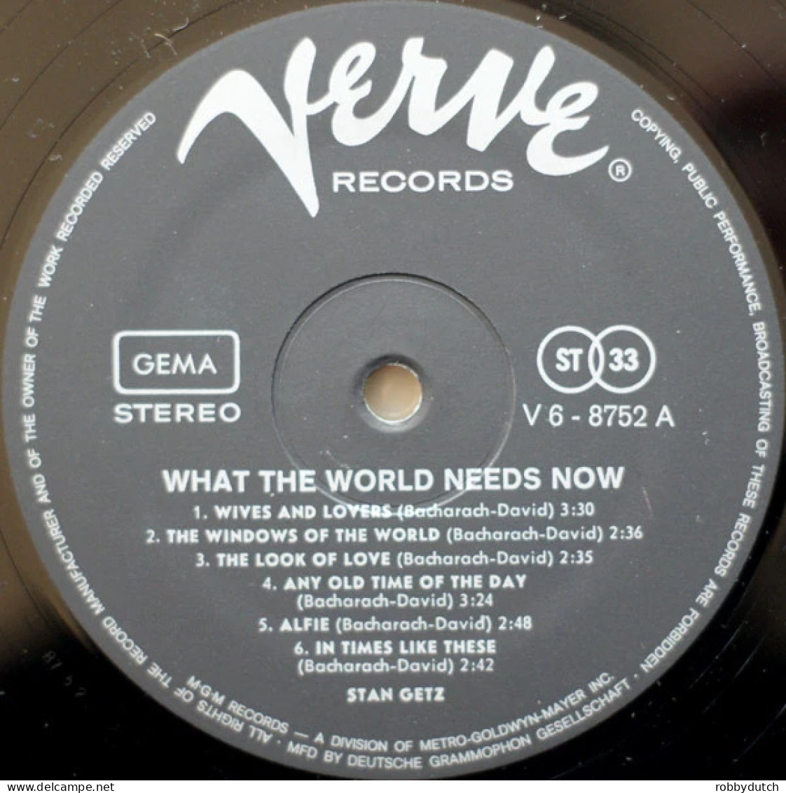 * LP *  WHAT THE WORLD NEEDS NOW: STAN GETZ PLAYS BACHARACH AND DAVID - Jazz