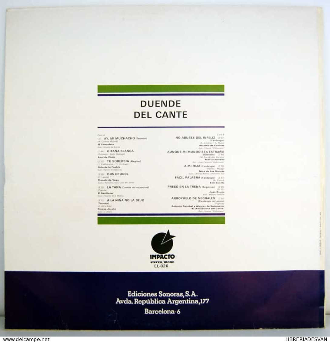 Duende Del Cante. El Chocolate, Beni De Cádiz, Niña De La Puebla, Teresa Jareño, Etc. LP - Sonstige & Ohne Zuordnung