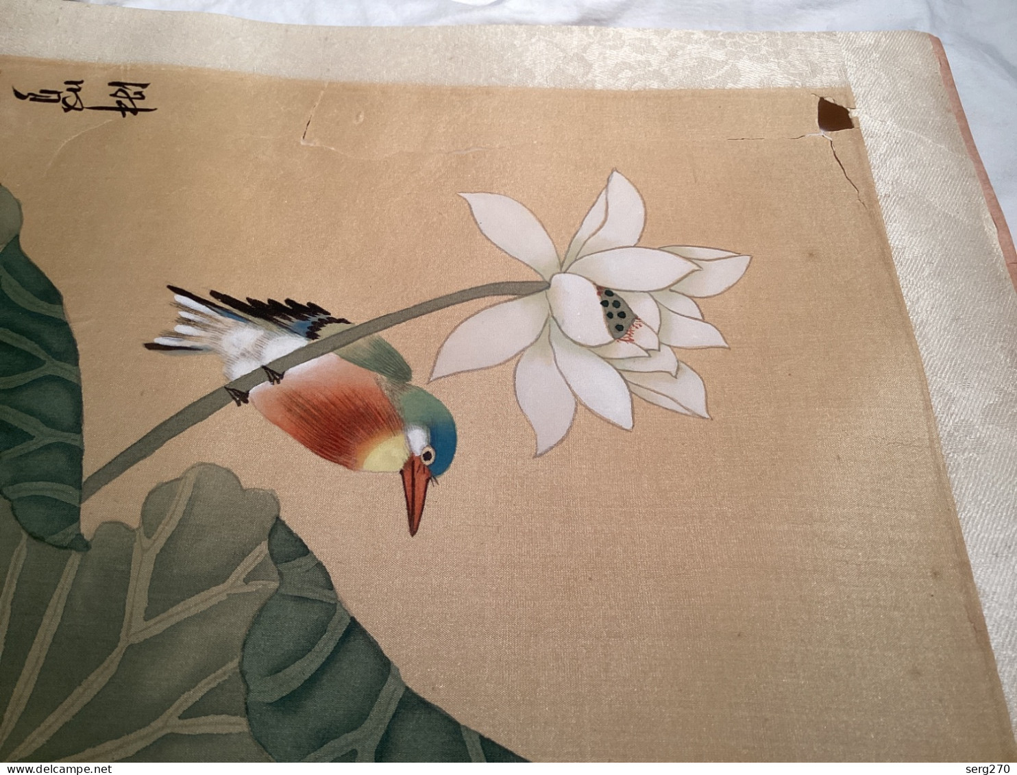 Dessin Original Ancien Dessin Chinois Japonais, Fleurs Oiseaux Sur Une Branche De Fleurs En L’état - Dessins