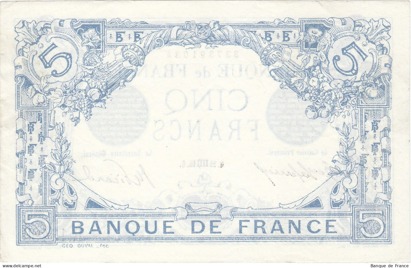 Billet 5 F Bleu Du 22-8-1916 FAY VF 02.42 Alph. R.13496 - 5 F 1912-1917 ''Bleu''