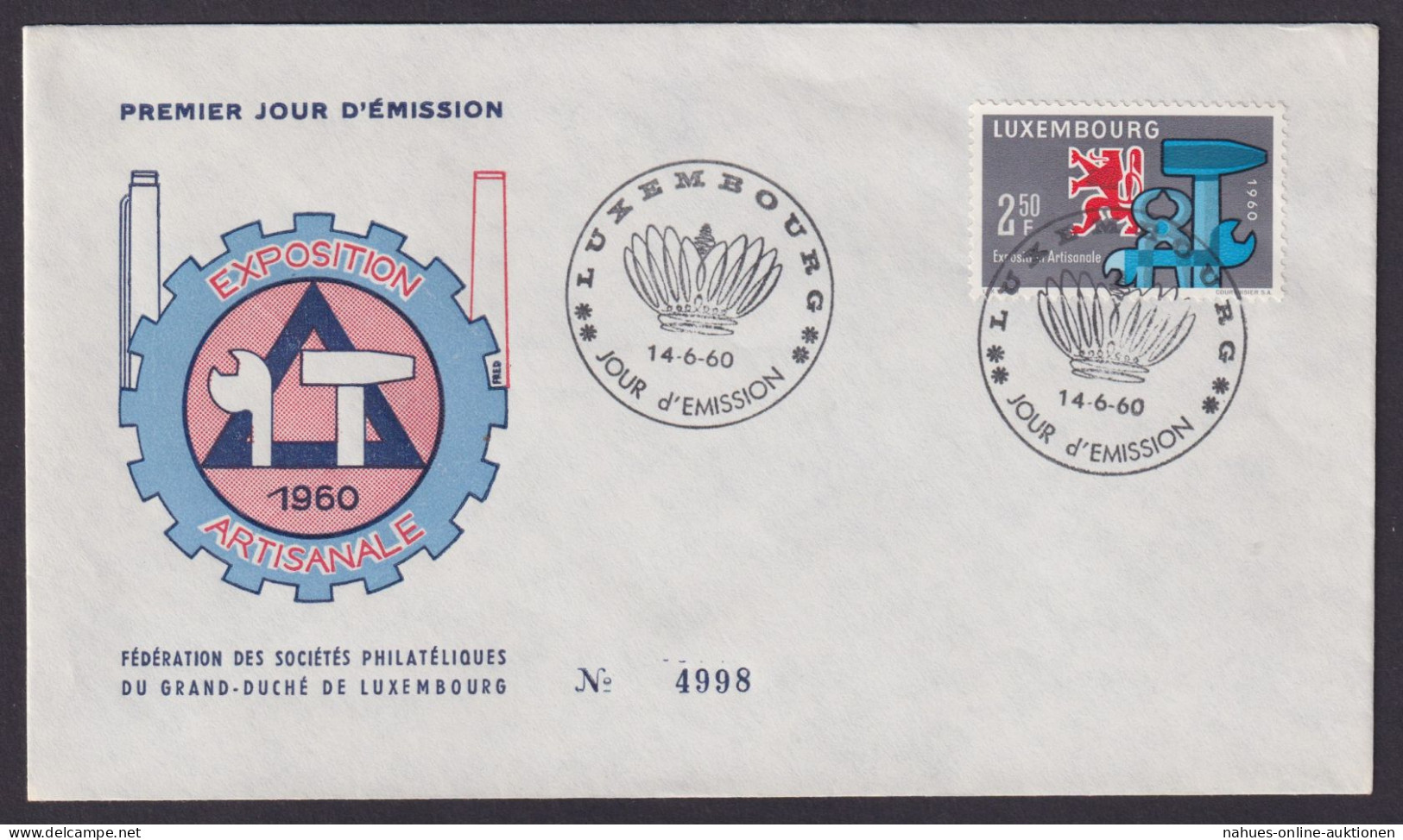 Europa Luxemburg Brief 622 Handwerk Ausstellung Als FDC 14.6.1960 KatWert 9,00 - Briefe U. Dokumente