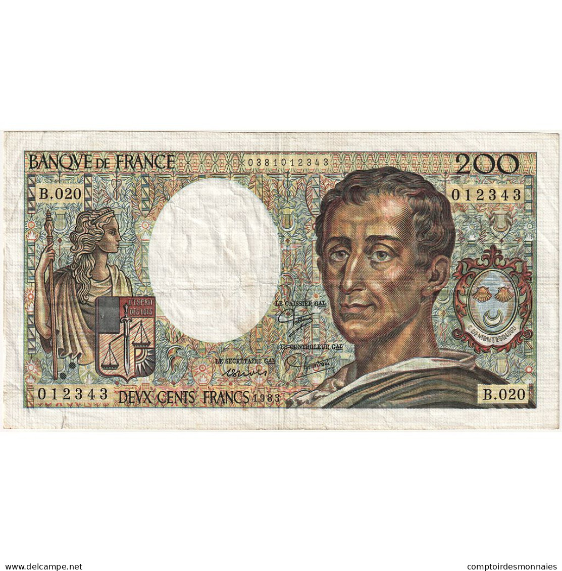 France, 200 Francs, Montesquieu, 1983, B.020, TTB+, Fayette:70.03, KM:155a - 200 F 1981-1994 ''Montesquieu''