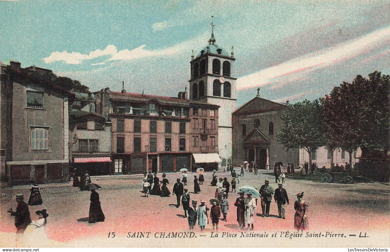 FRANCE - Saint Chamond - La Place Nationale Et L'église Saint Pierre - LL - Colorisé - Animé - Carte Postale Ancienne - Saint Chamond