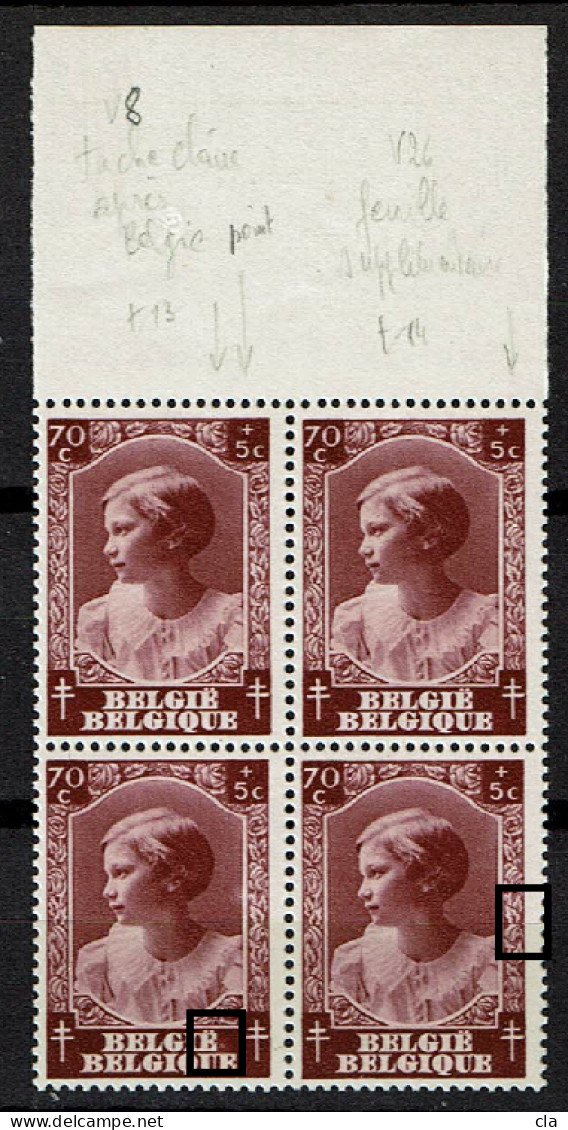 462  Bloc 4 Bdf  **  T3  LV 6  Tache Après Belgïe T4  LV 26  Feuille Supplémentaire - 1931-1960