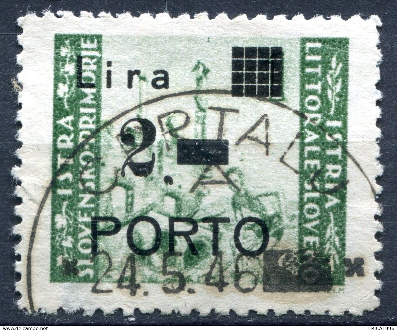 Z3724 ITALIA OCCUPAZIONI ISTRIA Litorale Sloveno 1946 Segnatasse 2 L. Varietà P Stretta, Sassone 9b, Valore Catalogo € 1 - Jugoslawische Bes.: Slowenische Küste