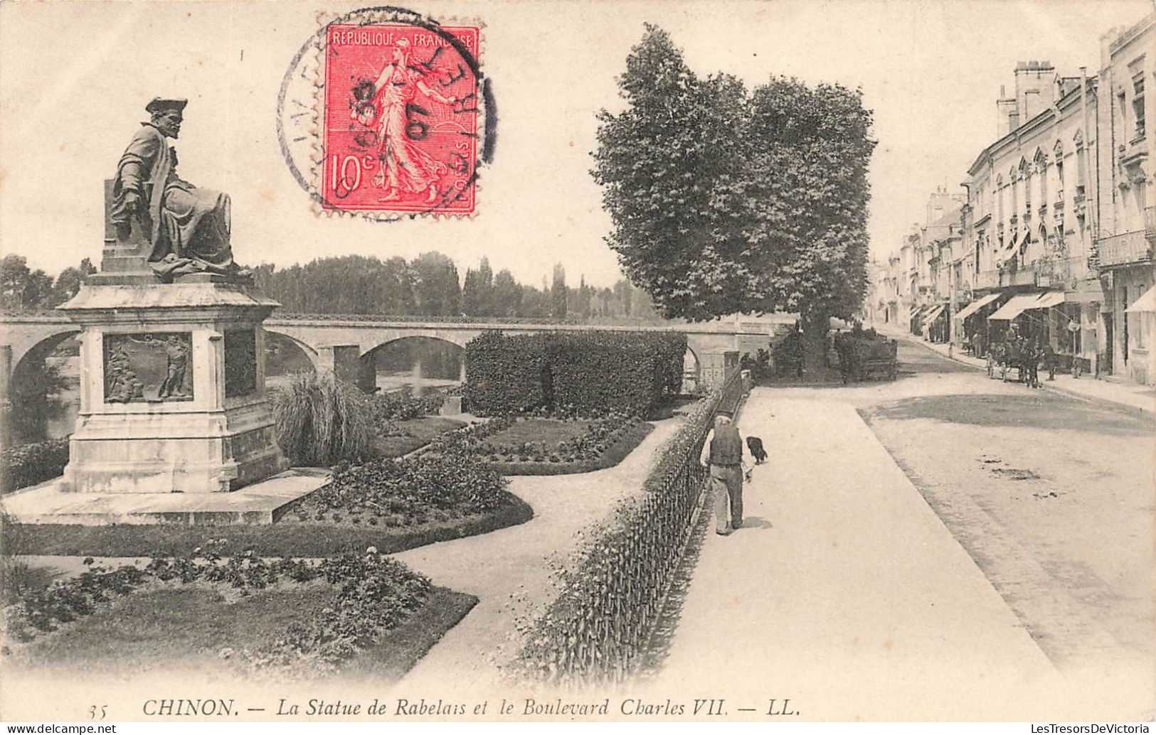 FRANCE - Chinon - La Statue De Rabelais Et Le Boulevard Charles VII - Carte Postale Ancienne - Chinon