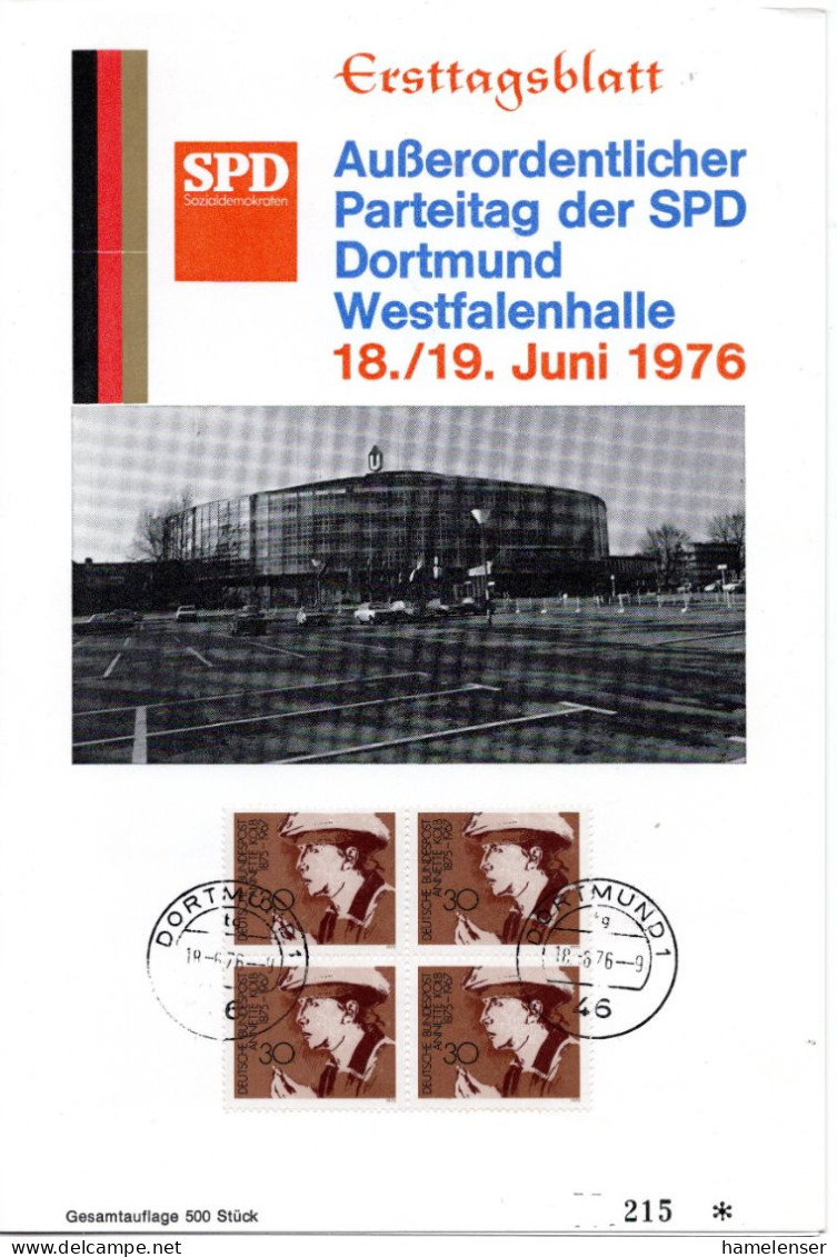 L75619 - Bund - 1976 - 30Pfg Kolb 田 A Faltblatt Z SPD-Parteitag DORTMUND - Briefe U. Dokumente