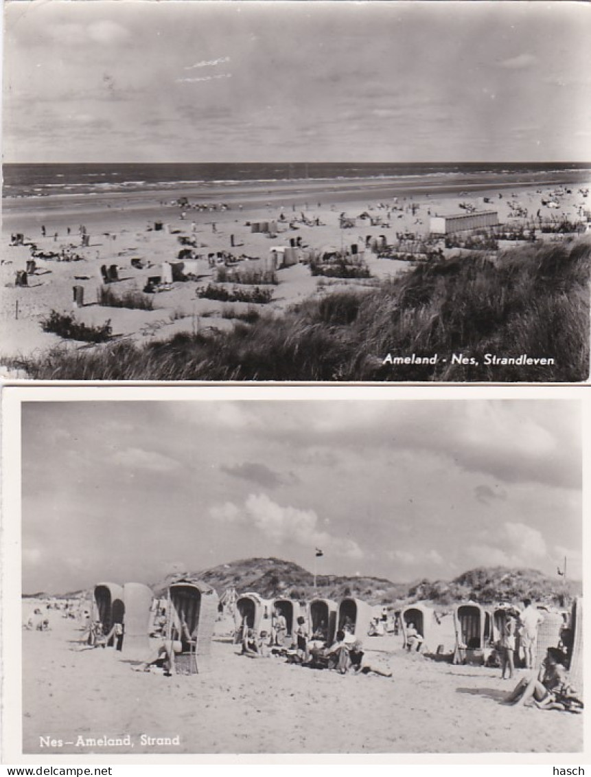 27038Ameland, Nes. Strandleven (2 FOTO KAARTEN)(zie Hoeken) - Ameland