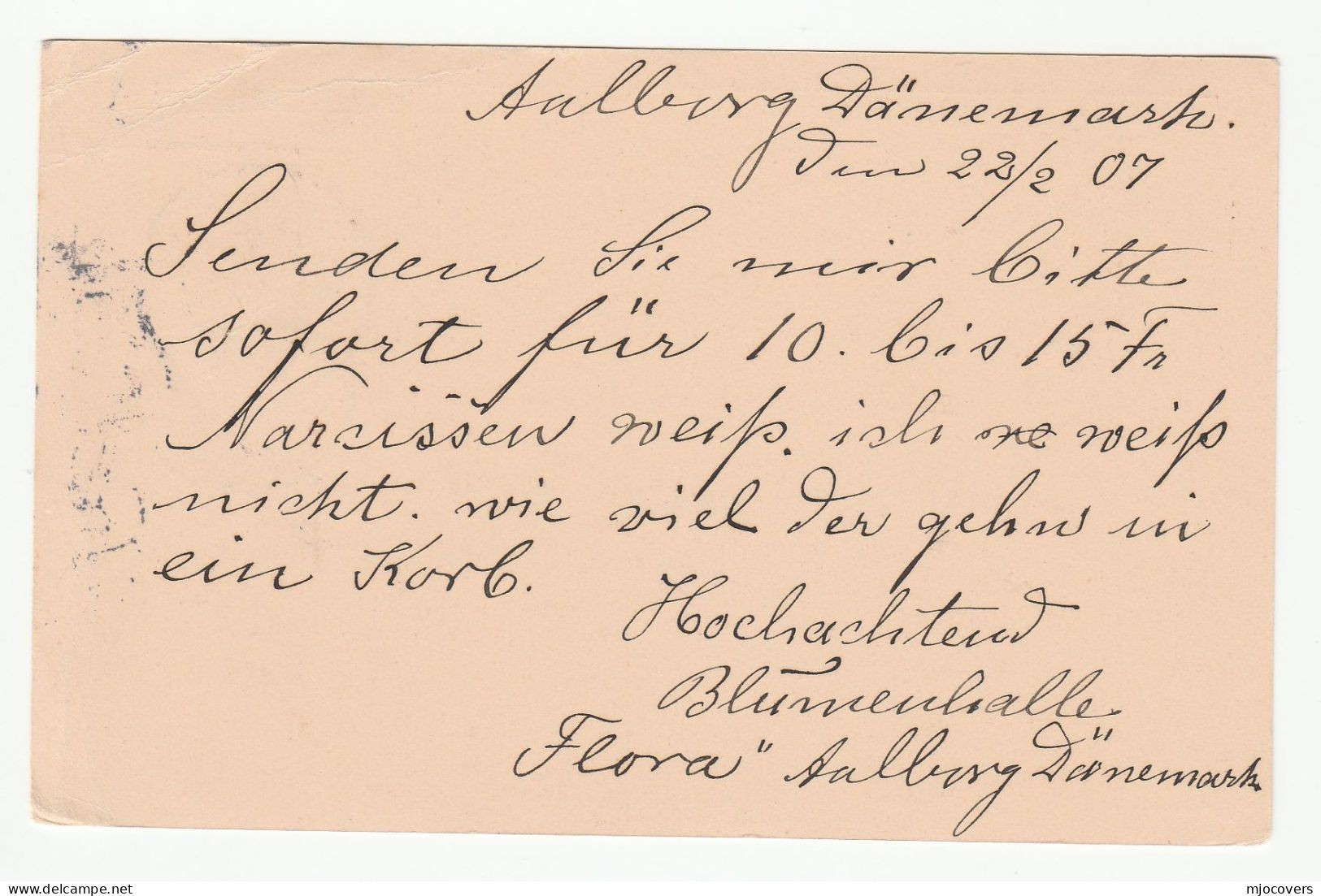 1907 AALBORG Denmark To OLLIOULES France  Postal STATIONERY CARD Cover Stamps - Postal Stationery