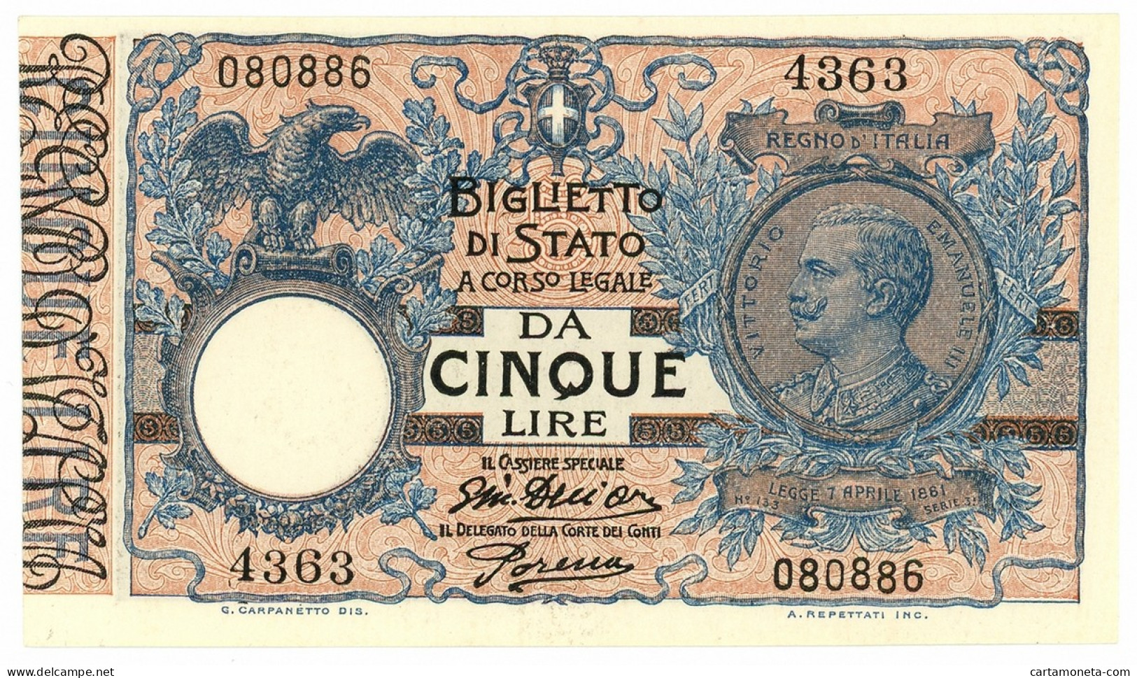 5 LIRE BIGLIETTO DI STATO VITTORIO EMANUELE III FLOREALE 14/10/1917 FDS-/FDS - Regno D'Italia – Other