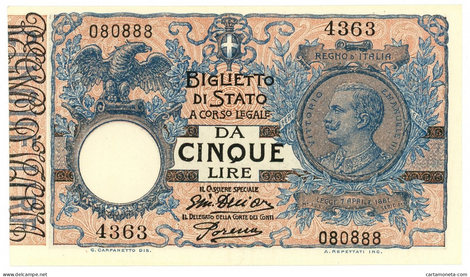 5 LIRE BIGLIETTO DI STATO VITTORIO EMANUELE III FLOREALE 14/10/1917 FDS-/FDS - Sonstige