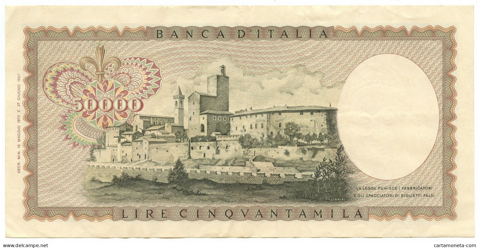 50000 LIRE BANCA D'ITALIA LEONARDO DA VINCI MEDUSA 16/05/1972 SPL- - Otros & Sin Clasificación