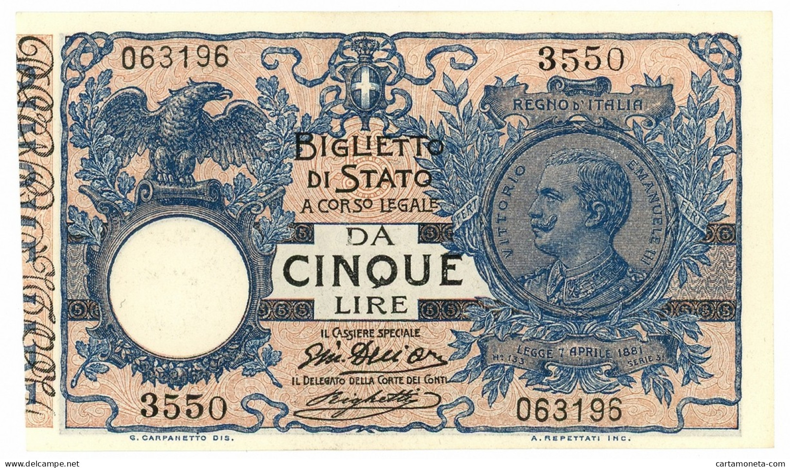 5 LIRE BIGLIETTO DI STATO VITTORIO EMANUELE III FLOREALE 05/11/1914 SPL - Regno D'Italia – Autres