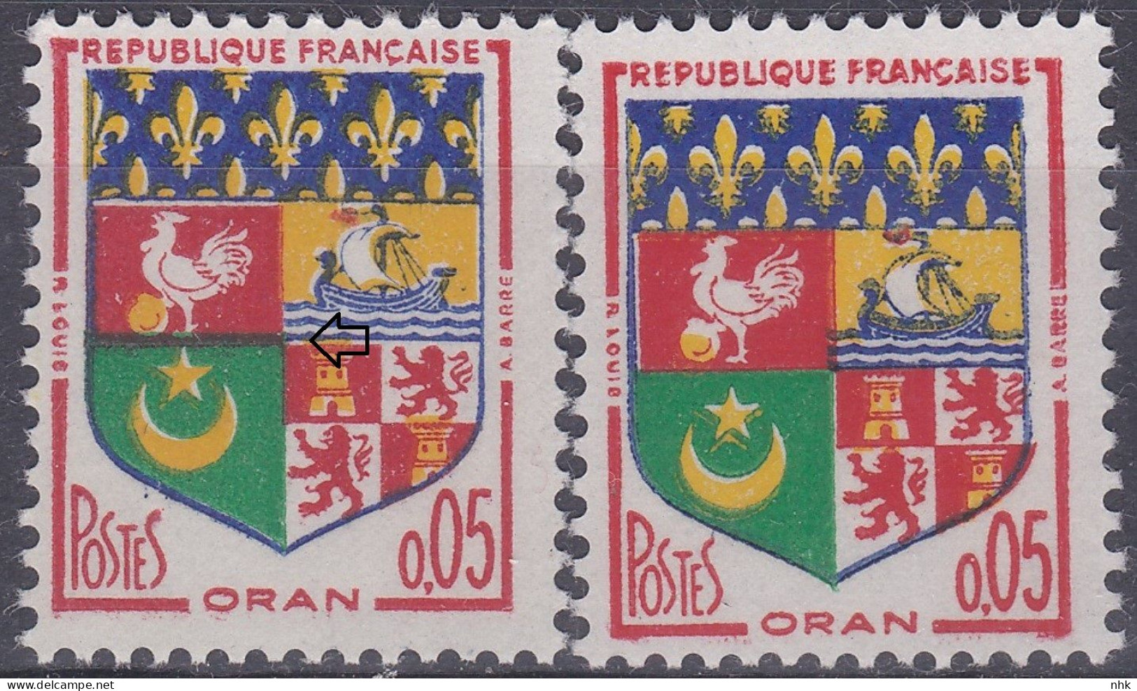 18145 Variété : N° 1230A Blason Oran Barre Noire Sous Le Coq + Normal ** - Neufs