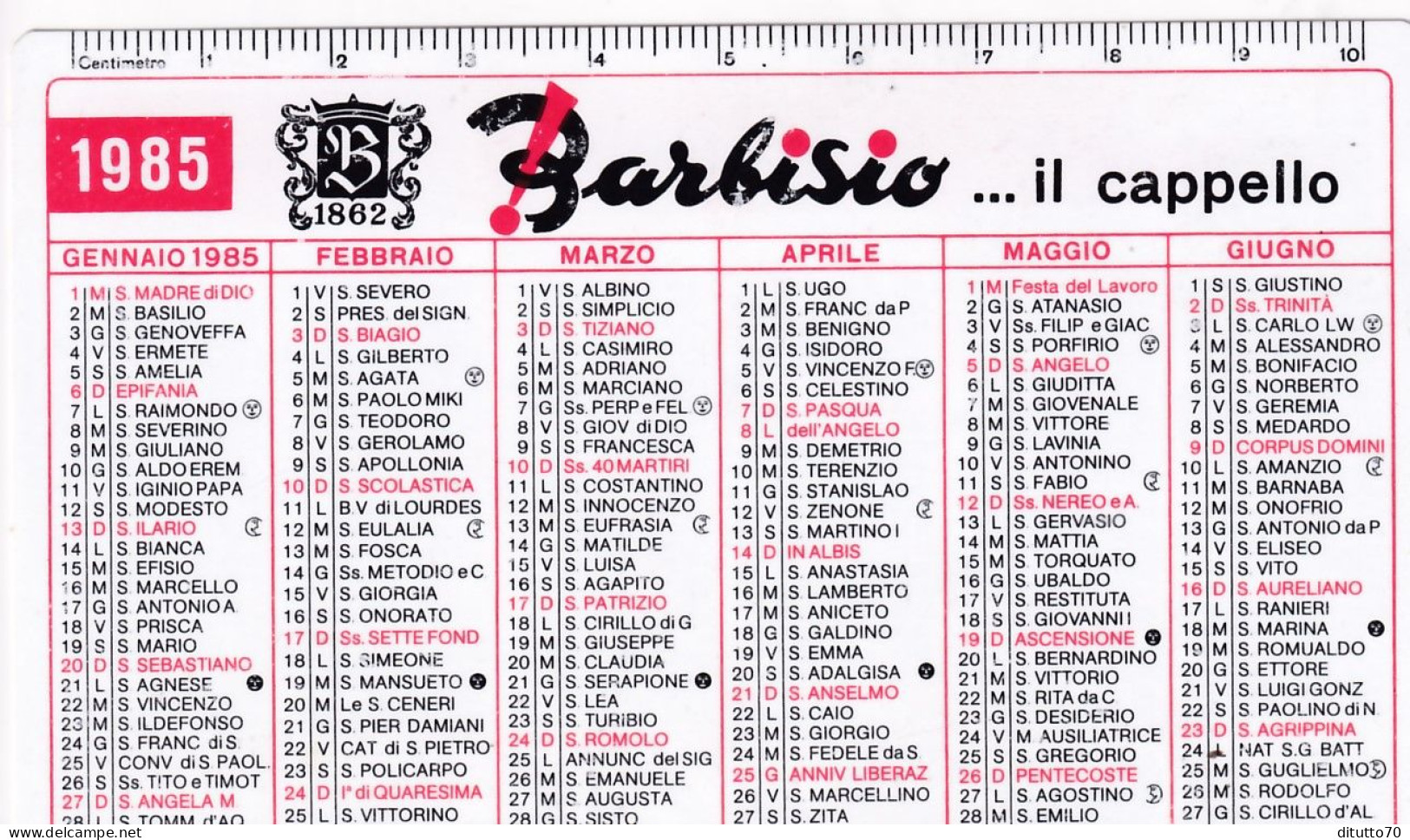 Calendarietto - Barbisio Il Cappello - Anno 1985 - Petit Format : 1981-90