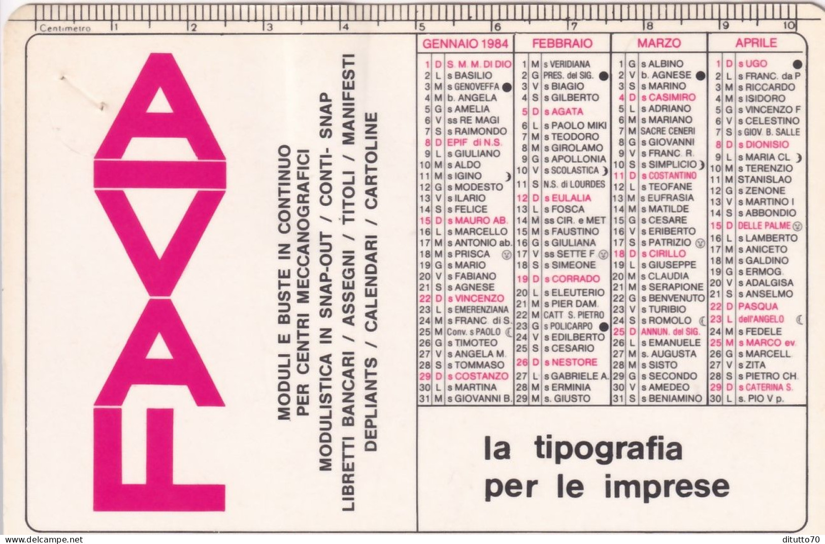 Calendarietto - Favia - 0anno 1984 - Petit Format : 1981-90