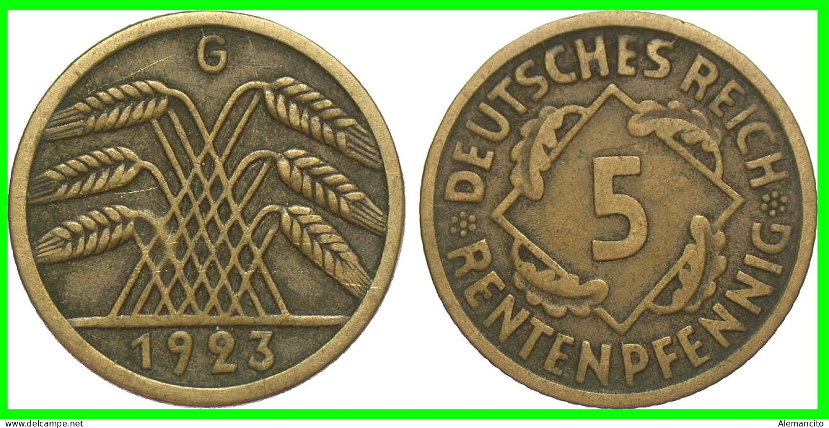 GERMANY REPÚBLICA DE WEIMAR 5 PFENNIG DE PENSIÓN (1923 CECA-G) MONEDA DEL AÑO 1923-1925 (RENTENPFENNIG KM # 32 - 5 Rentenpfennig & 5 Reichspfennig