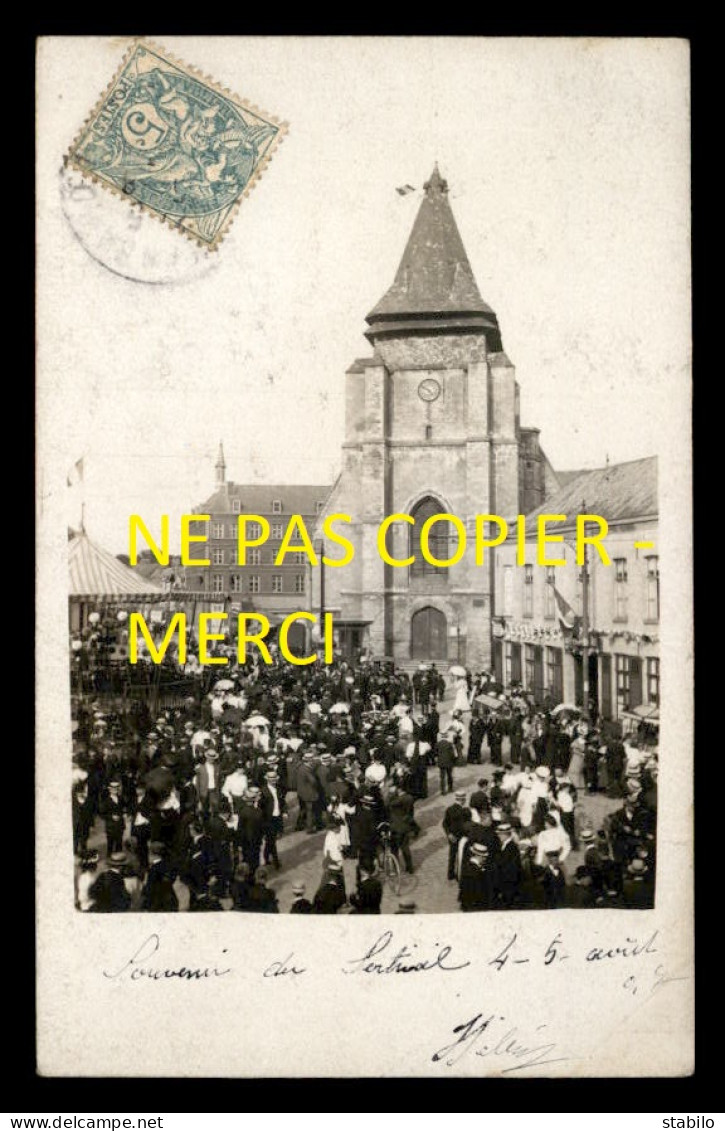 59 - MARCQ-EN-BAROEUL - EGLISE SAINT-VINCENT - FETE DU 4 ET 5 AOUT 1907 - CARTE PHOTO ORIGINALE - Marcq En Baroeul