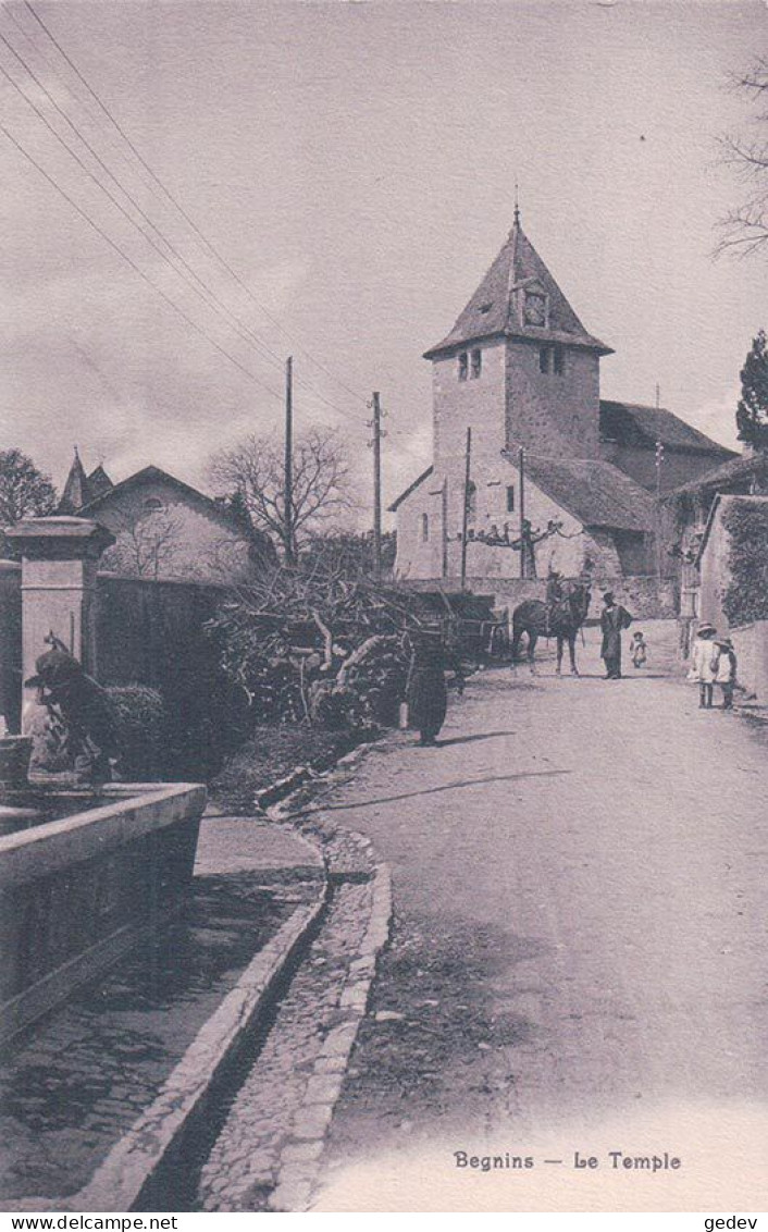 Begnins VD, Fontaine Et Temple, Cavalier, Rue Animée (2652) - Begnins