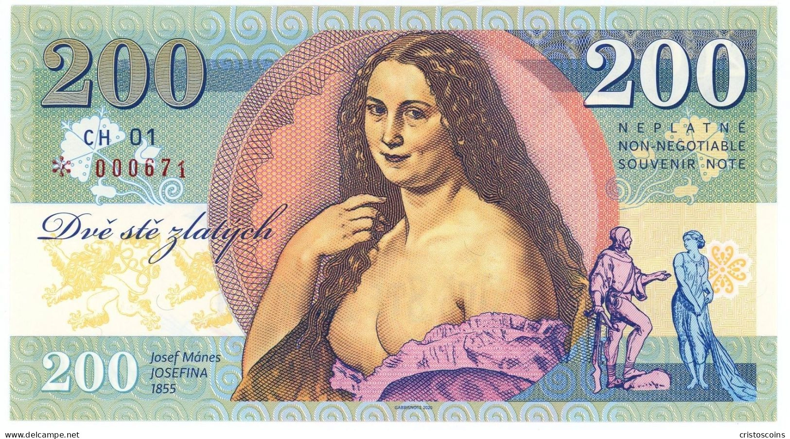 Repubblica Ceca 200 Zlatych 2020 Esemplare/Specimen "Josef Mánes"  BUNC (B/74eb - Czech Republic