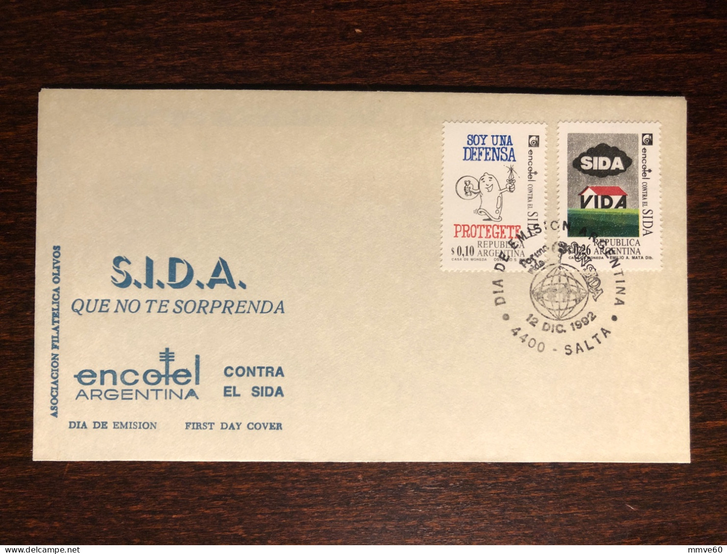 ARGENTINA FDC COVER 1992 YEAR AIDS SIDA HEALTH MEDICINE STAMPS - FDC