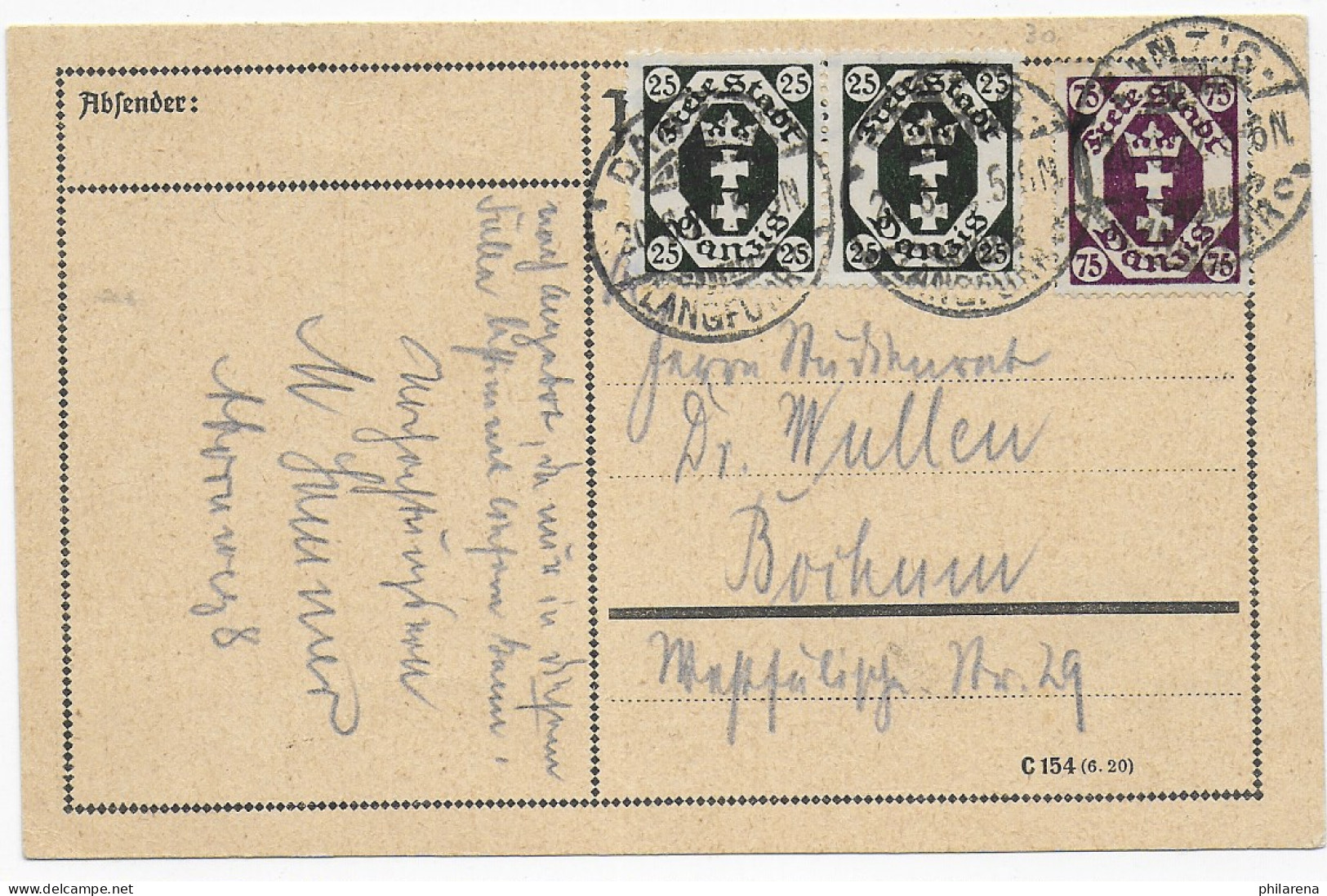 Postkarte Danzig, 1922 Nach Bochum - Briefe U. Dokumente
