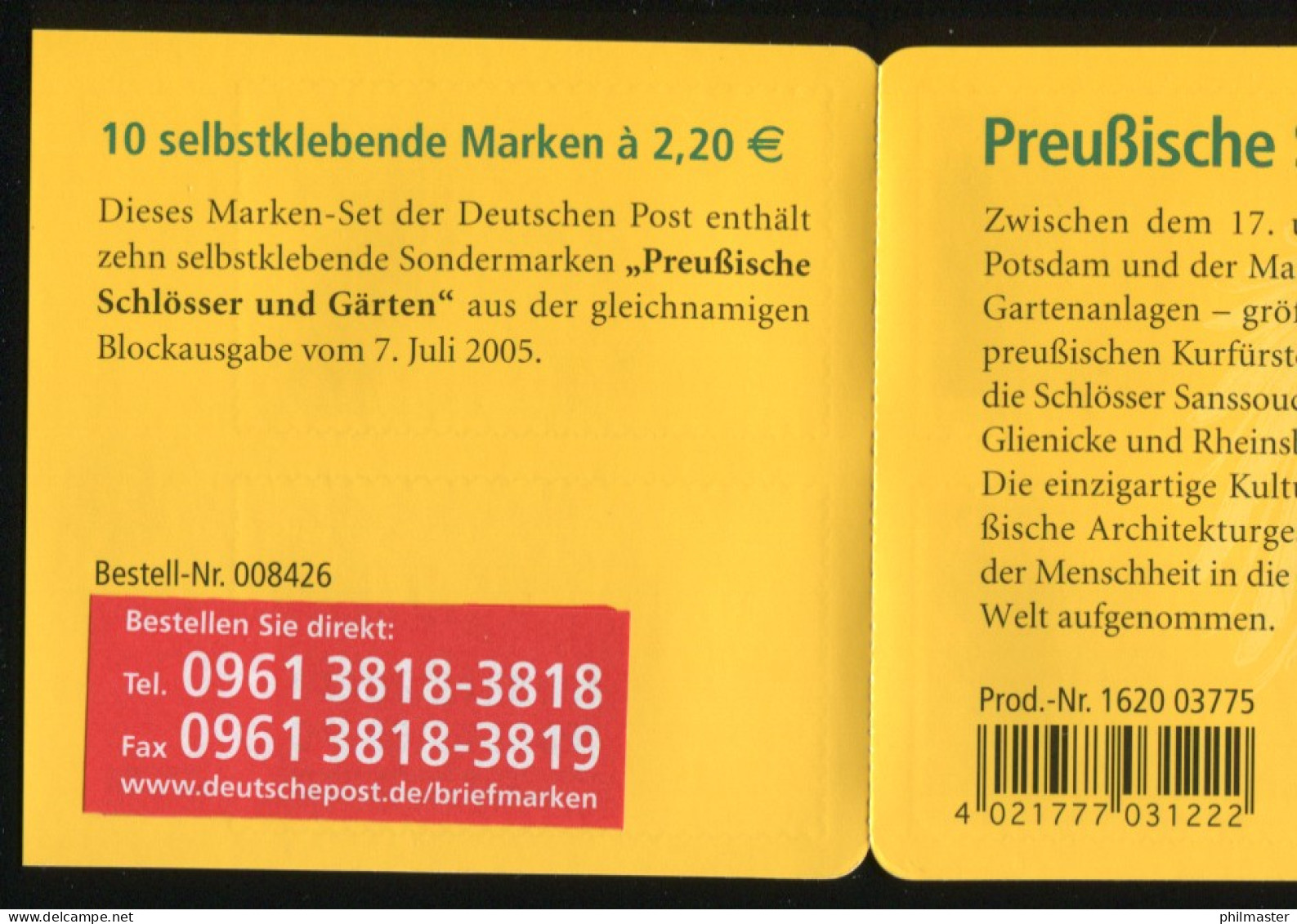 59II Lb MH Preußische Schlösser, Eckig, Mit Kleinem Aufkleber, ** - 2001-2010