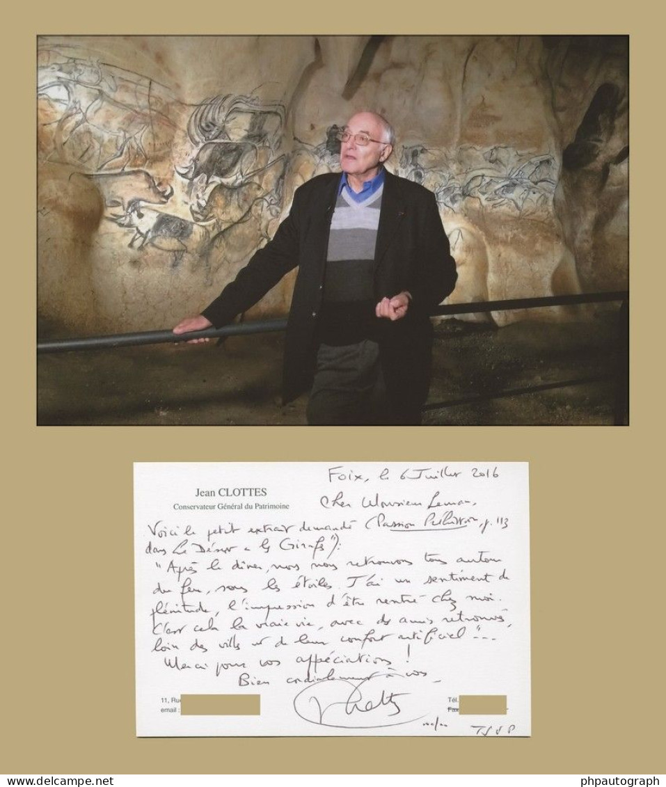 Jean Clottes - Préhistorien Français - Carte Autographe Signée + Extrait Manuscrit + Photo - Erfinder Und Wissenschaftler