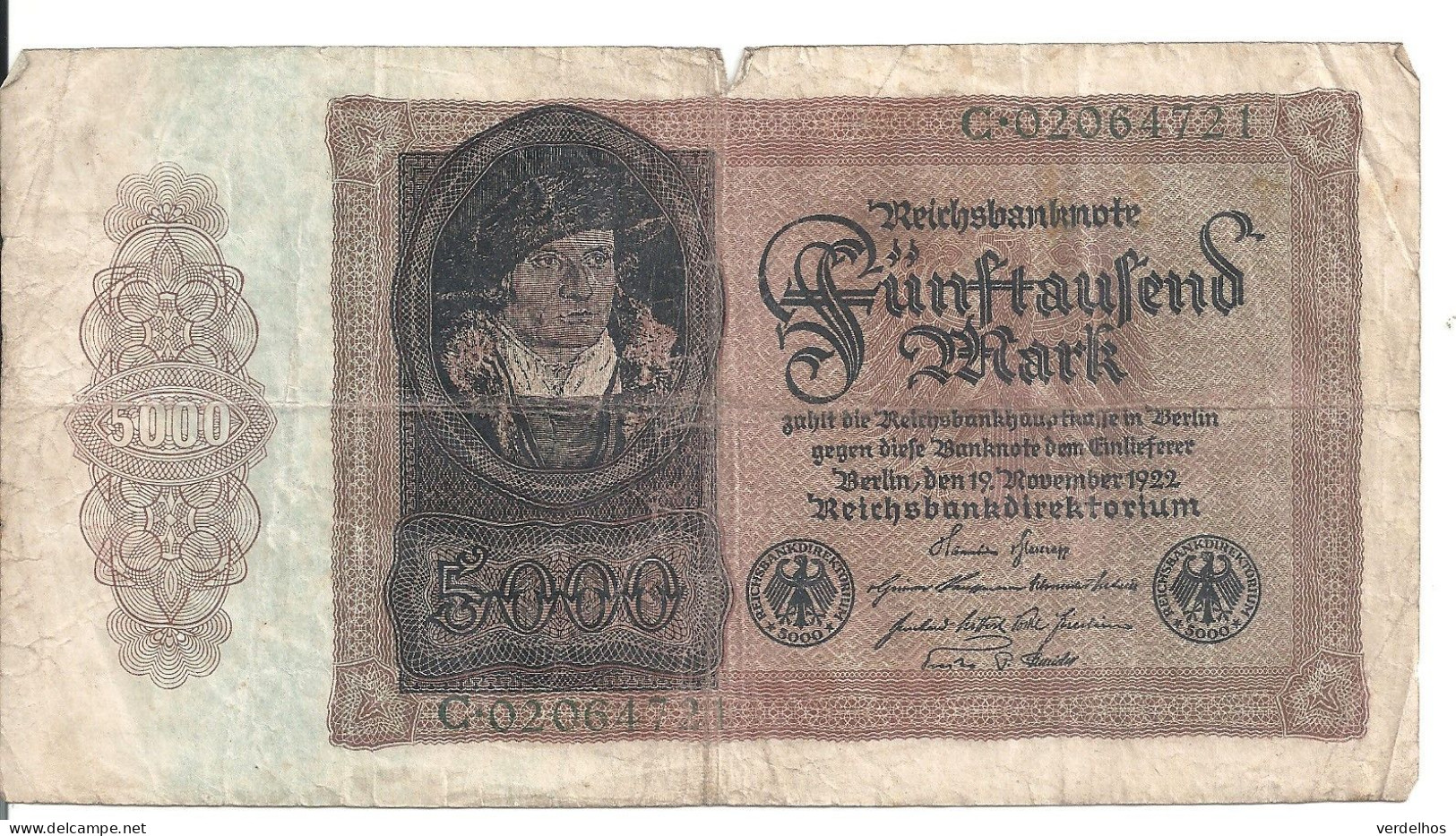 ALLEMAGNE 5000 MARK 1922 VG+ P 77 - 5.000 Mark