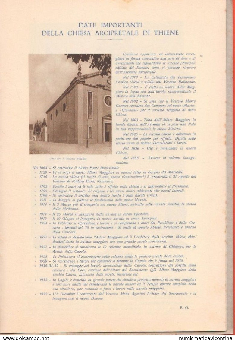 THIENE 1932 Inaugurazione Duomo Arcipretale Libro Illustrato Vicenza - Sonstige & Ohne Zuordnung