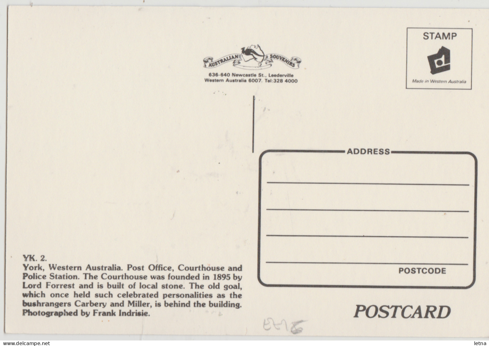 WESTERN AUSTRALIA WA Post Office Police Station YORK Aust Souvenirs YK2 Postcard C1970s - Andere & Zonder Classificatie